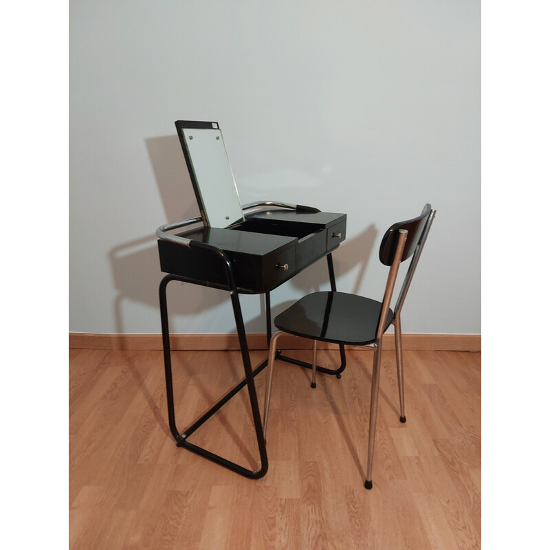 Vintage dressing table with chair in lacquered wood, France 1970s