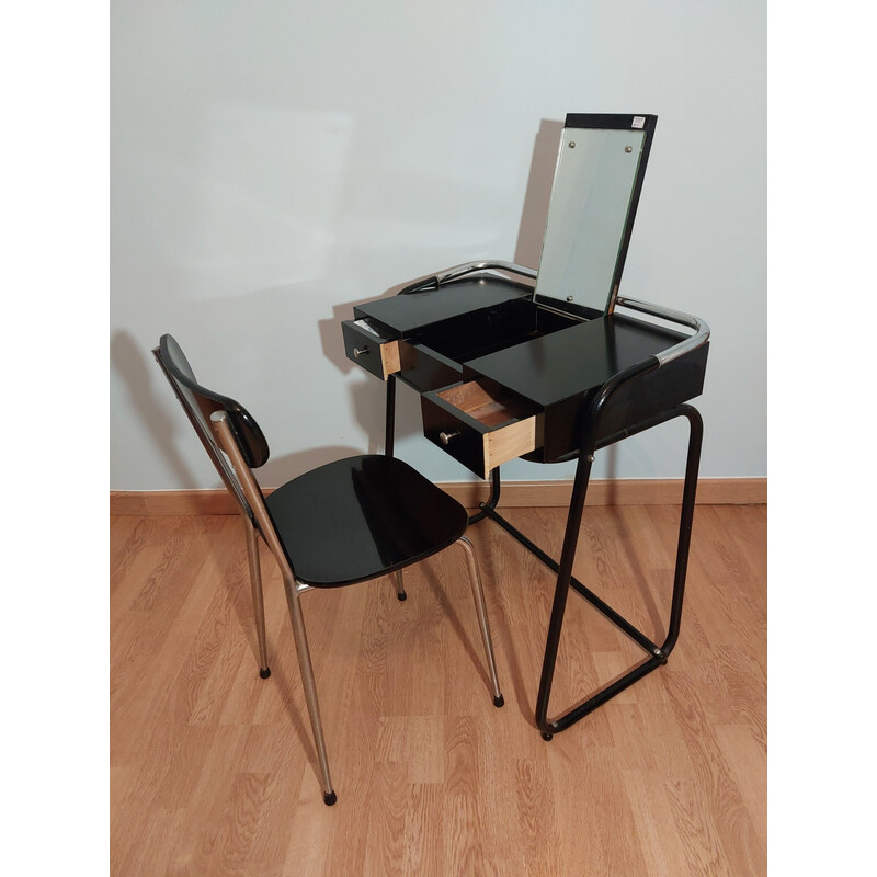 Vintage dressing table with chair in lacquered wood, France 1970s