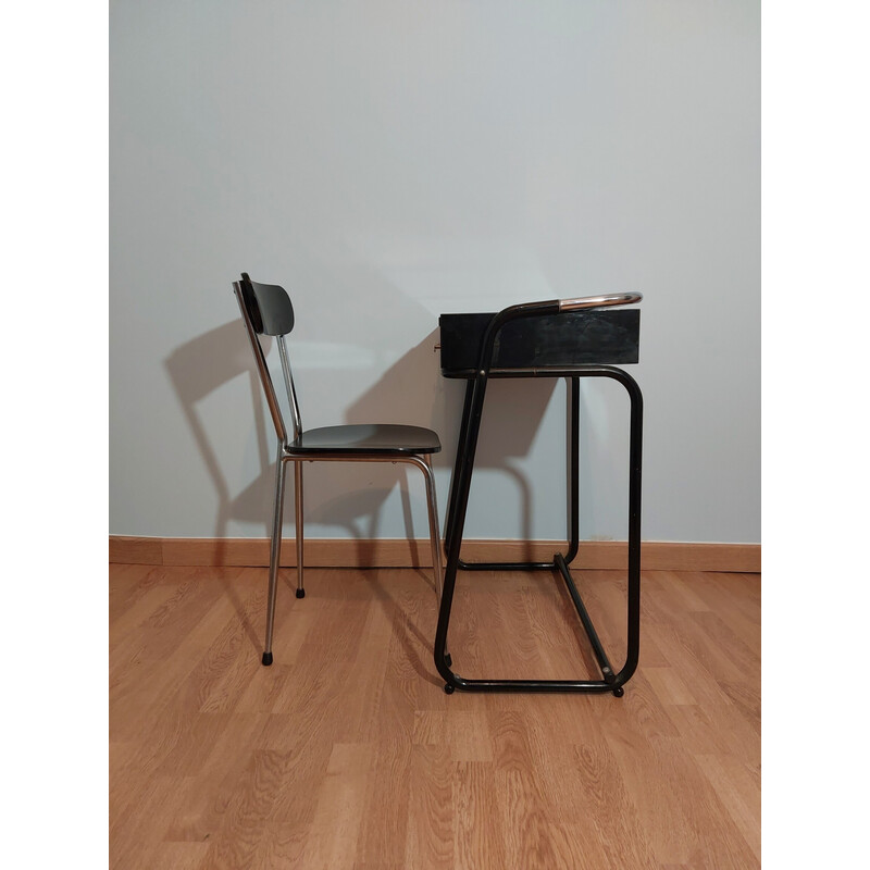 Vintage dressing table with chair in lacquered wood, France 1970s