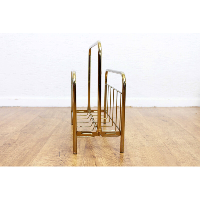 Vintage magazine rack in brass-plated metal, 1970s