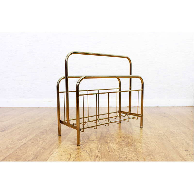 Vintage magazine rack in brass-plated metal, 1970s