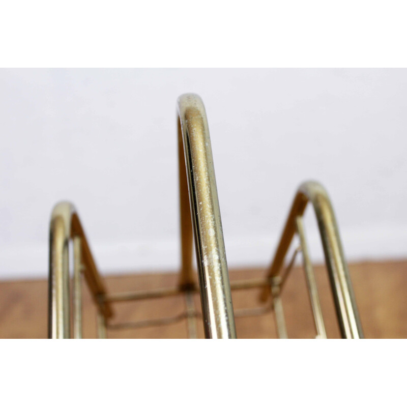 Vintage magazine rack in brass-plated metal, 1970s