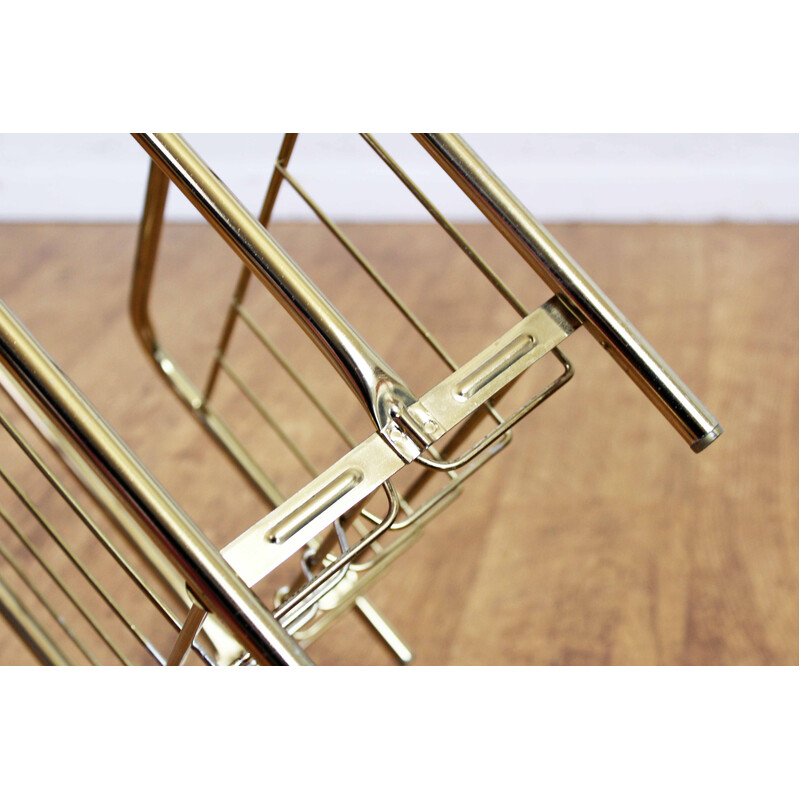 Vintage magazine rack in brass-plated metal, 1970s