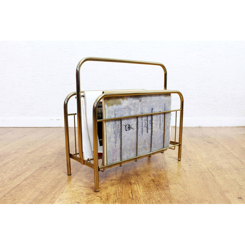 Vintage magazine rack in brass-plated metal, 1970s