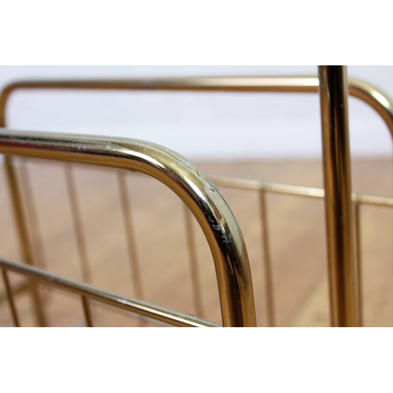 Vintage magazine rack in brass-plated metal, 1970s