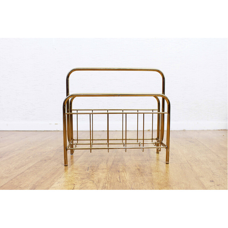 Vintage magazine rack in brass-plated metal, 1970s