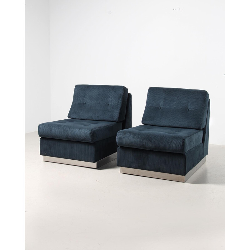 Pareja de sillones vintage de madera y pana, 1960