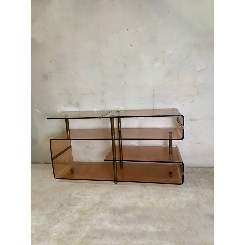 Credenza vintage in plexiglass fumé di Michel Dumas per Roche Bobois, Francia 1970