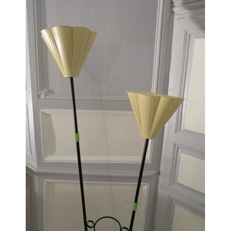 Floor lamp with two asymmetrical arms in black lacquered metal - 1960s