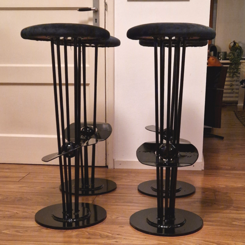 Set of 4 vintage metal bar stools, Belgium 1980s