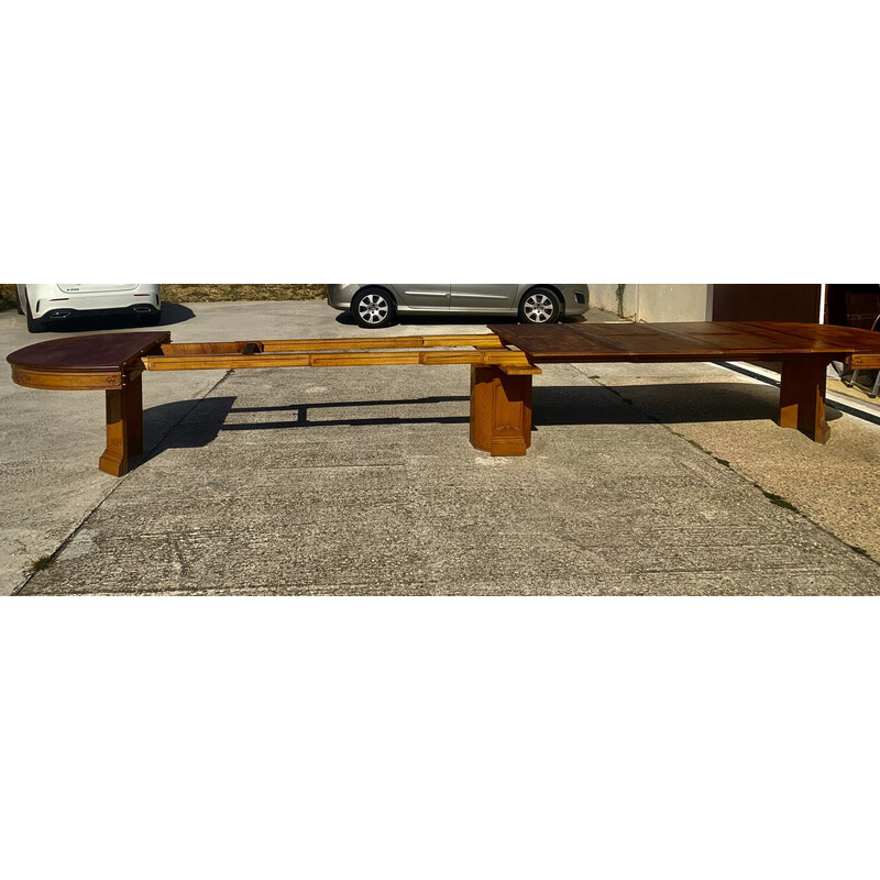 Vintage Art Deco extendable oval table in solid oak, 1930s