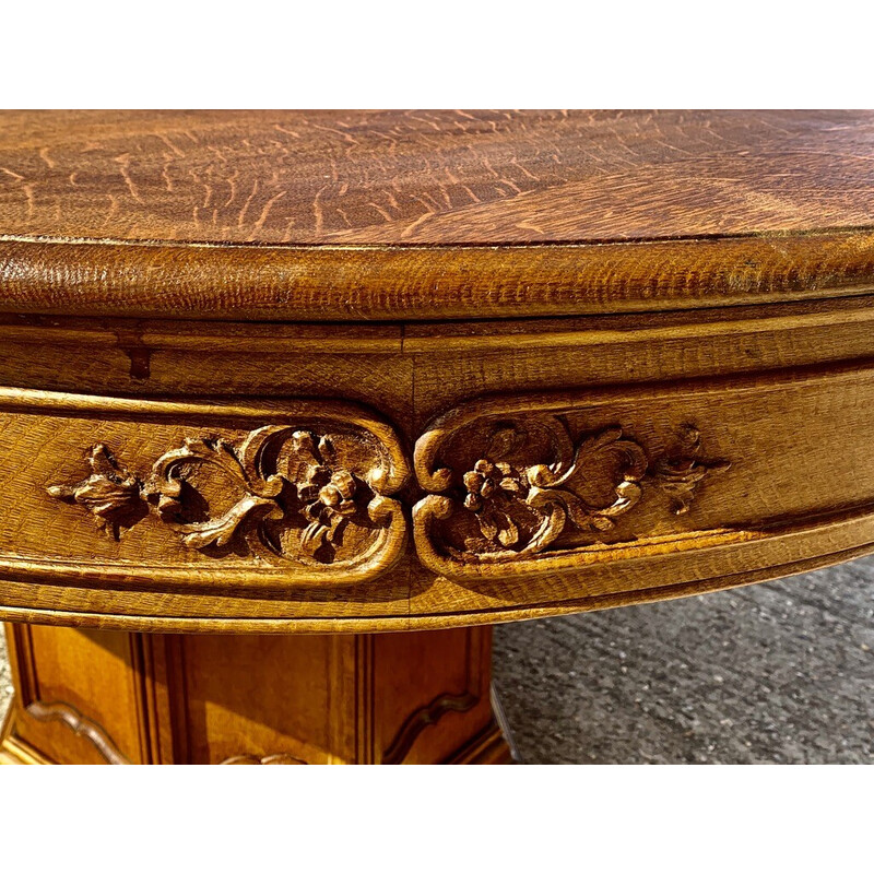 Vintage Art Deco extendable oval table in solid oak, 1930s