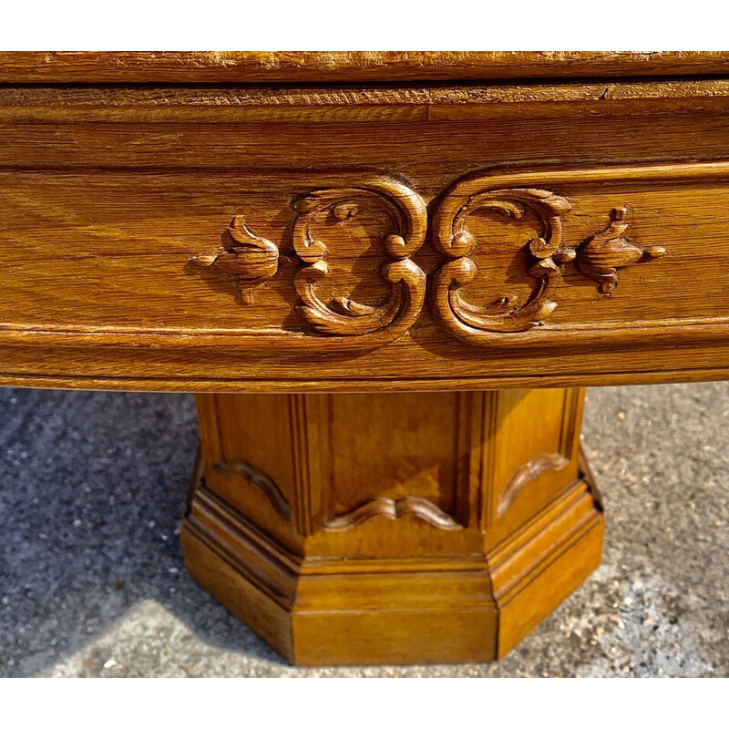 Table ovale vintage Art Déco avec rallonges en chêne massif, 1930