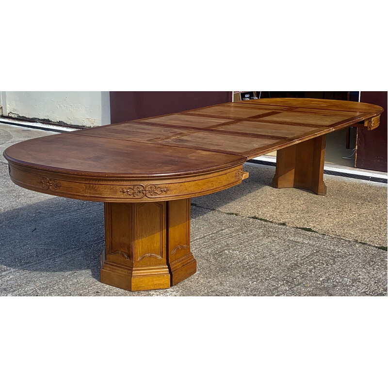 Vintage Art Deco extendable oval table in solid oak, 1930s