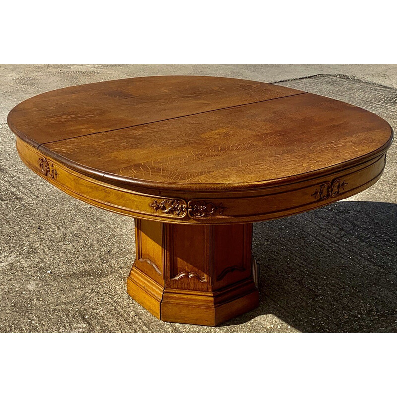 Vintage Art Deco extendable oval table in solid oak, 1930s