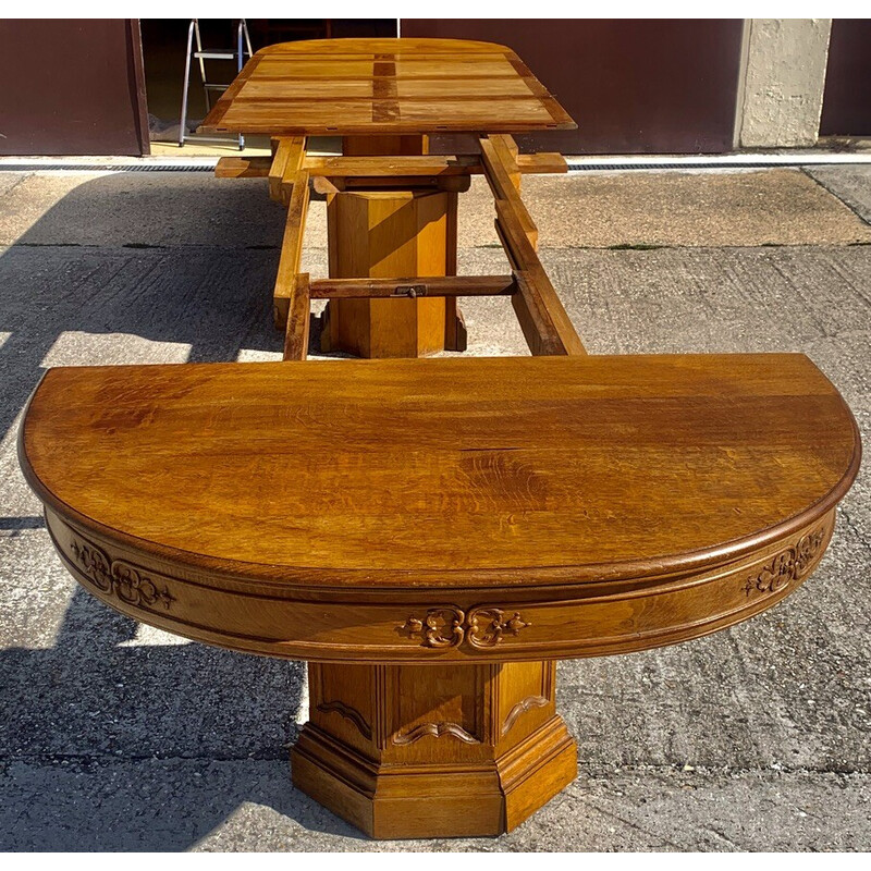 Vintage Art Deco ovale tafel met massief eiken verlengstukken, 1930