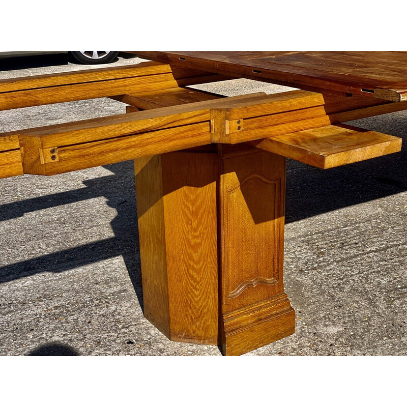 Vintage Art Deco extendable oval table in solid oak, 1930s