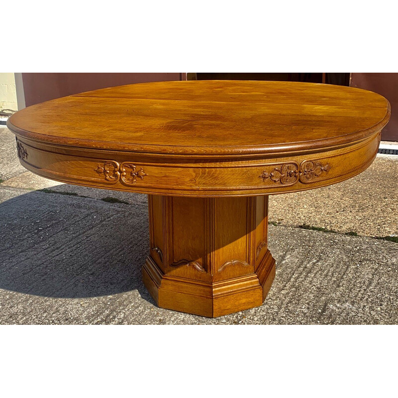 Vintage Art Deco ovale tafel met massief eiken verlengstukken, 1930