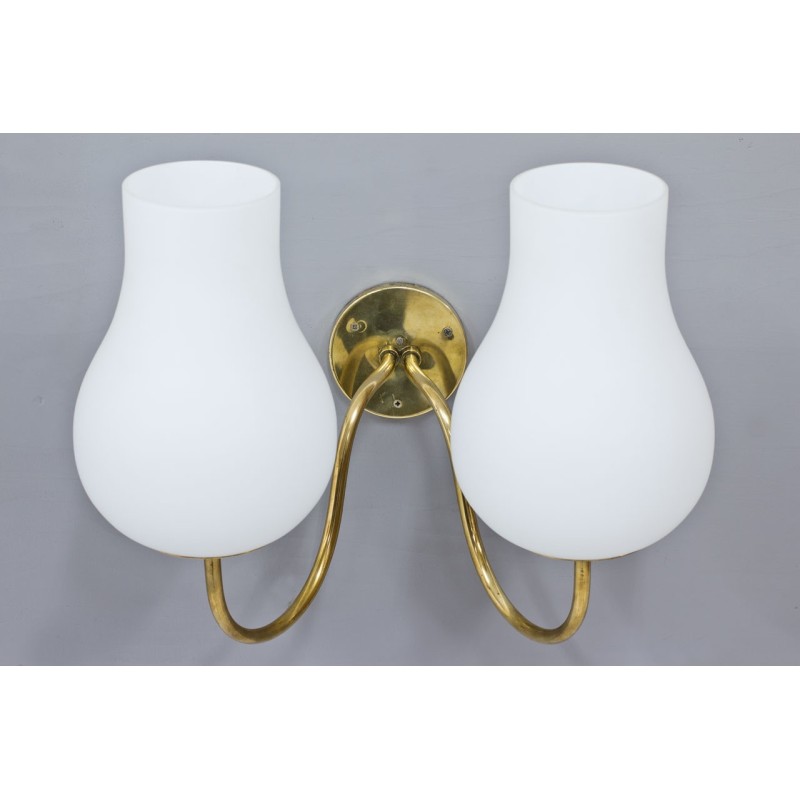 Vintage opaline glass and brass wall lamp, Sweden 1940s