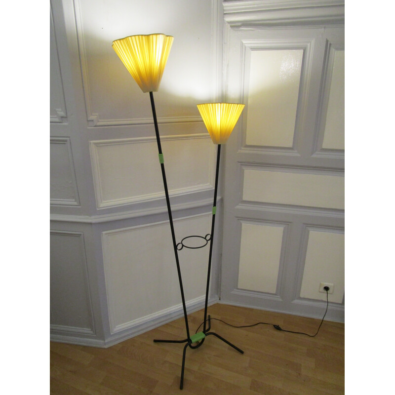 Floor lamp with two asymmetrical arms in black lacquered metal - 1960s