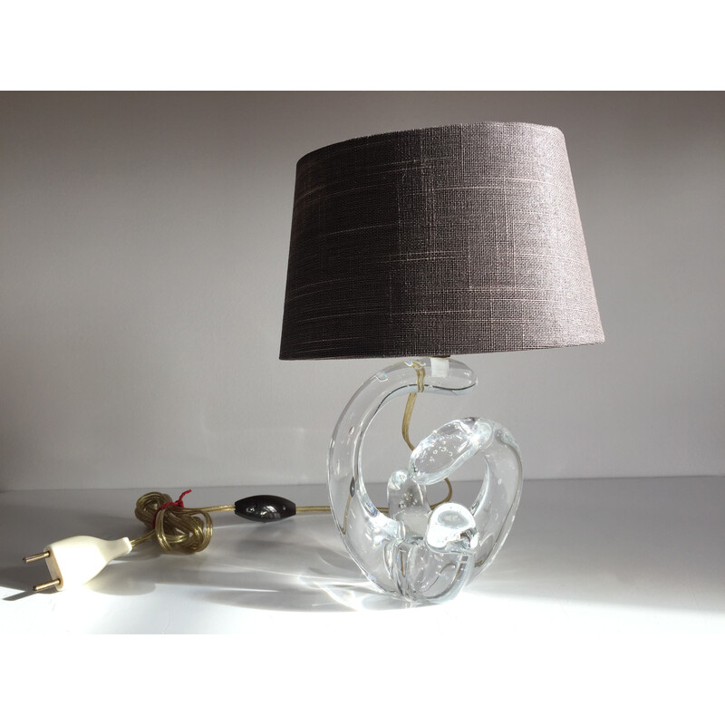 Lampe vintage Art Déco en cristal et tissu marron