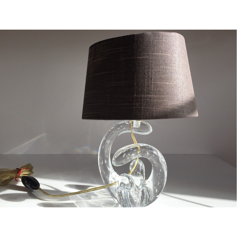 Vintage Art Deco lamp in crystal and brown fabric