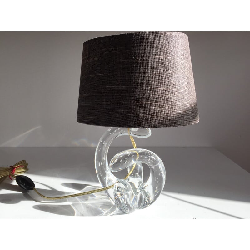 Lampe vintage Art Déco en cristal et tissu marron