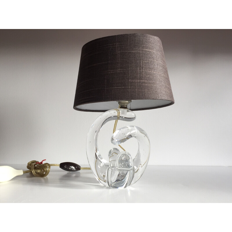 Vintage Art Deco lamp in crystal and brown fabric
