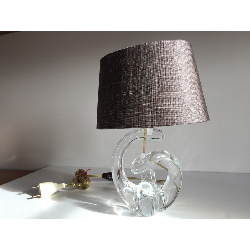 Vintage Art Deco lamp in crystal and brown fabric