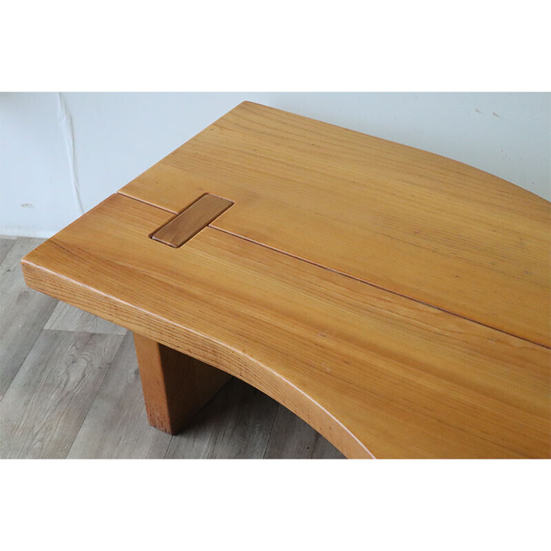 Vintage solid elm coffee table for Maison Regain, 1970s