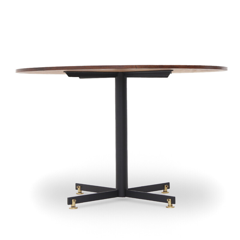 Vintage table with circular top in wood, metal and brass, Italy 1950s