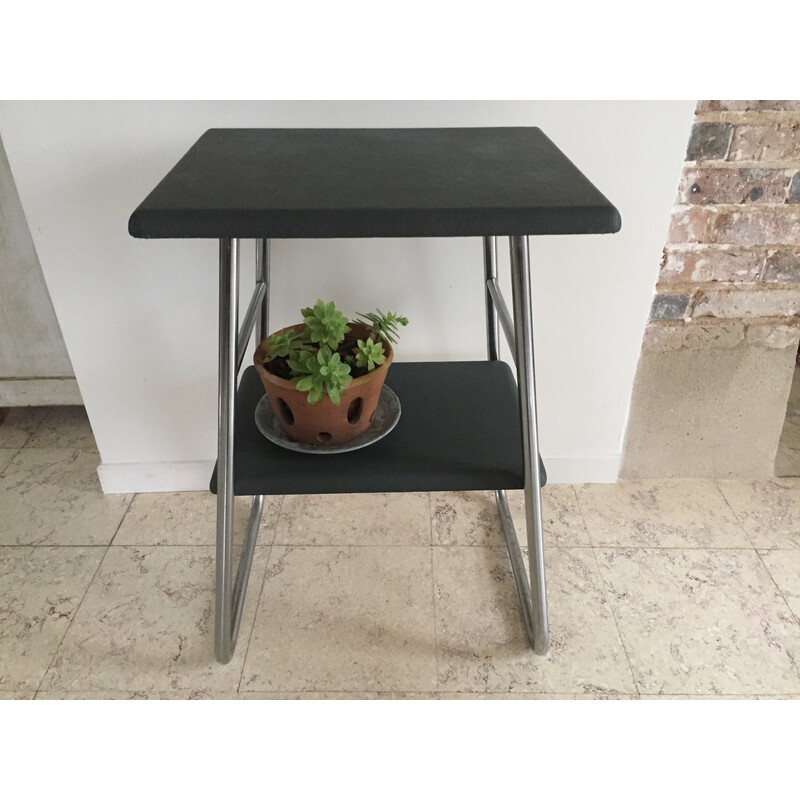 Vintage side table in chromed steel and wood