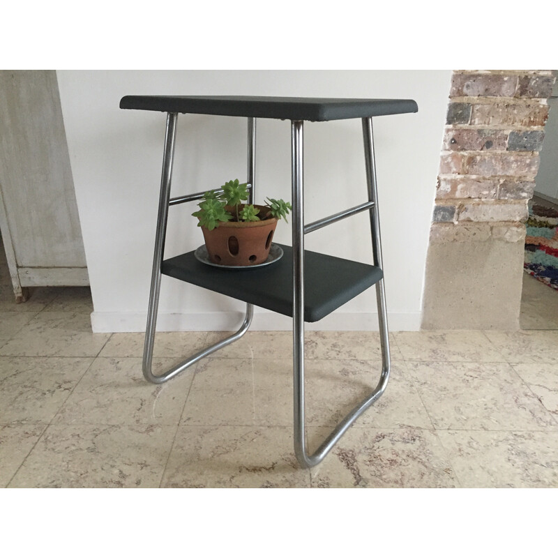 Vintage side table in chromed steel and wood
