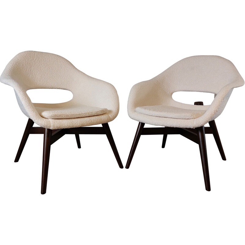 Pair of vintage armchairs Fabric shell loops by Miroslav Navratil, Czechoslovakia 1960