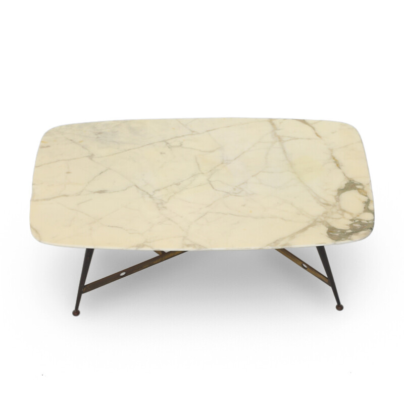 Table basse vintage en marbre et laiton, Italie 1950