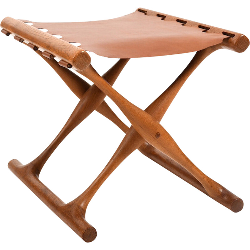 Vintage oakwood Guldhøj folding stool model Ph-41 by Poul Hundevad, Denmark 1960s