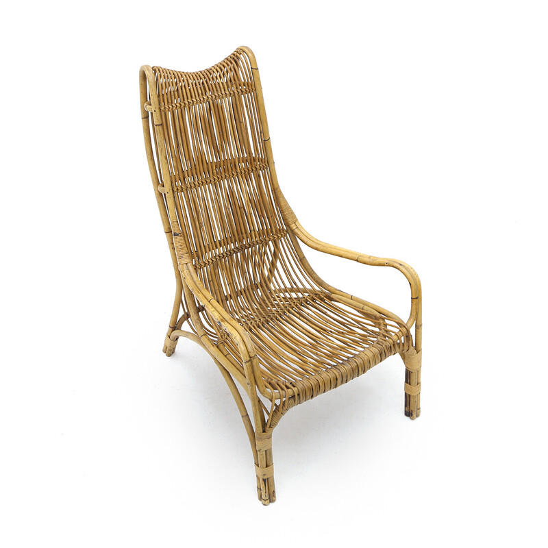 Poltrona vintage in rattan "527" di Werther Toffoloni e Piero Palange per Gervasoni, anni '50