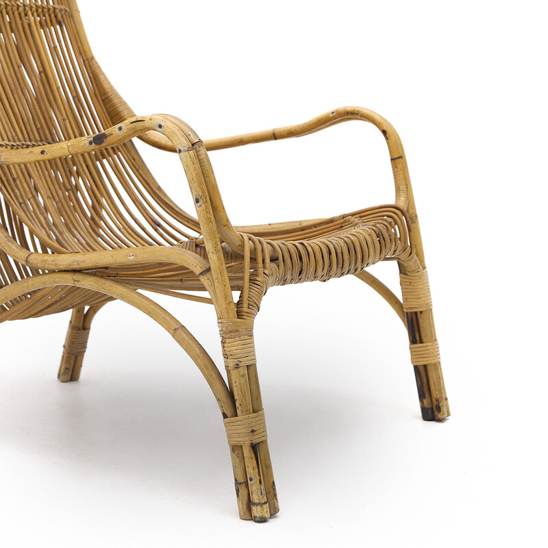 Vintage "527" rattan armchair by Werther Toffoloni and Piero Palange for Gervasoni, 1950s