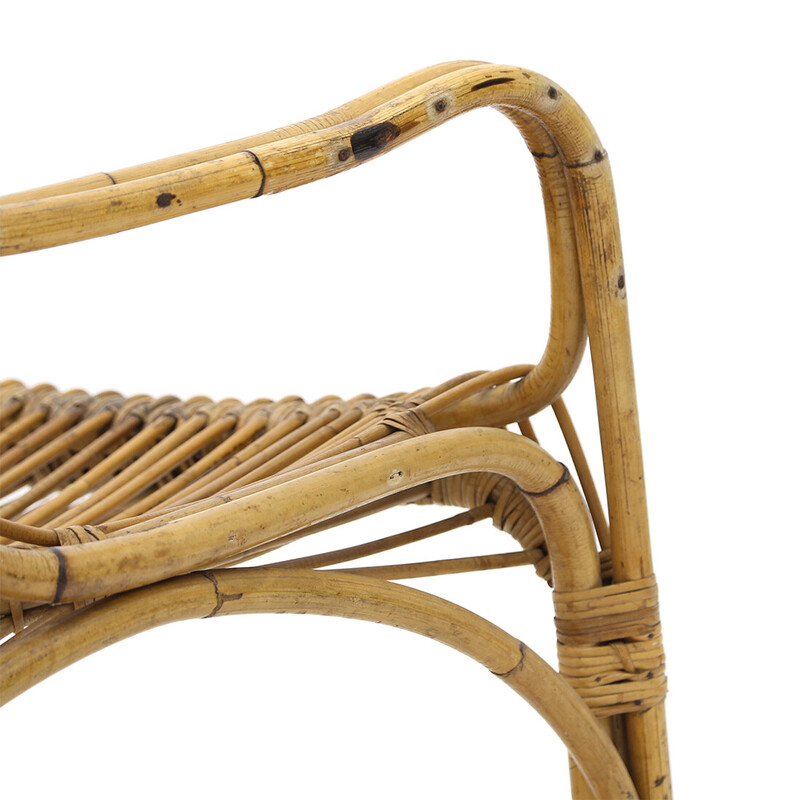 Vintage rotan fauteuil "527" van Werther Toffoloni en Piero Palange voor Gervasoni, jaren 1950