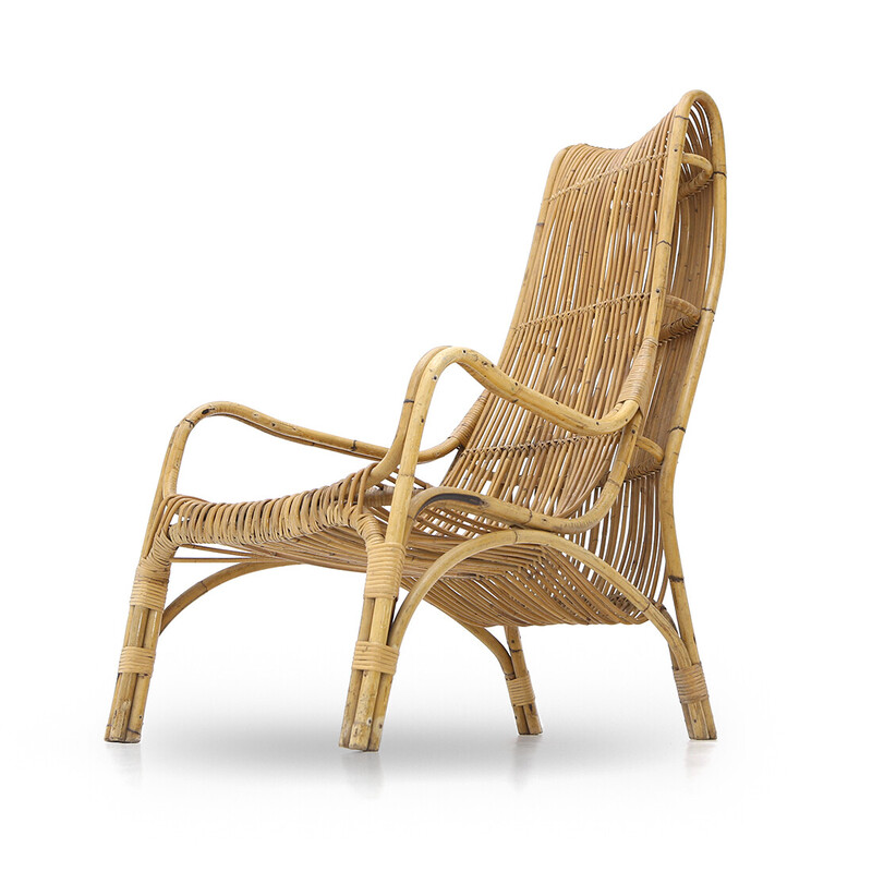 Vintage "527" rattan armchair by Werther Toffoloni and Piero Palange for Gervasoni, 1950s