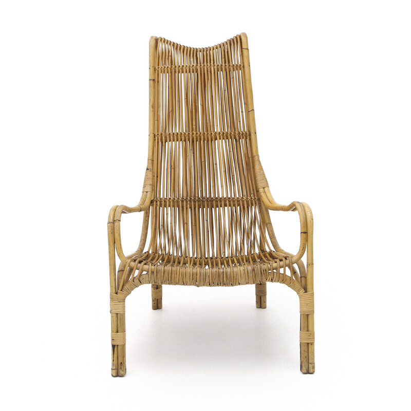 Vintage "527" rattan armchair by Werther Toffoloni and Piero Palange for Gervasoni, 1950s