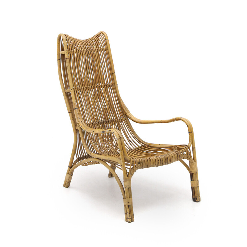 Poltrona vintage in rattan "527" di Werther Toffoloni e Piero Palange per Gervasoni, anni '50