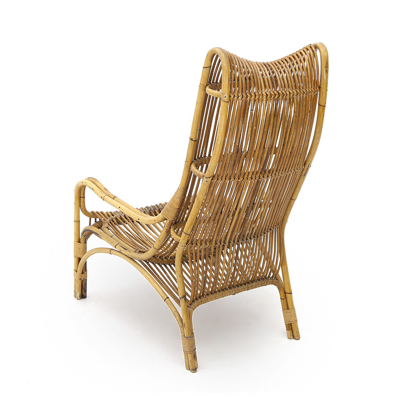 Vintage "527" rattan armchair by Werther Toffoloni and Piero Palange for Gervasoni, 1950s