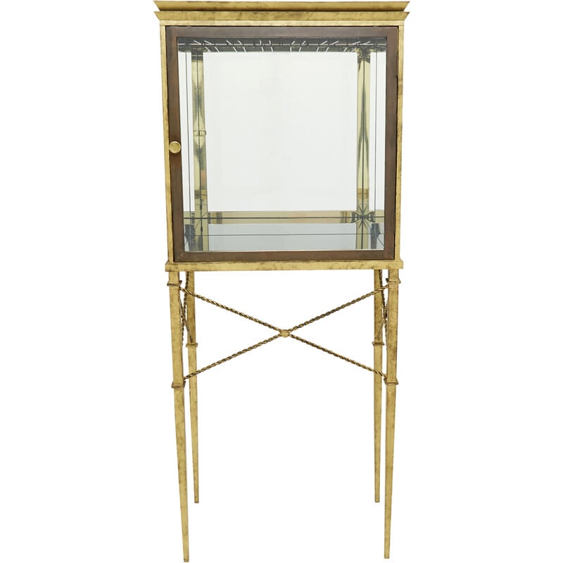 Vintage gilded wrought iron and mirror display cabinet, 1920