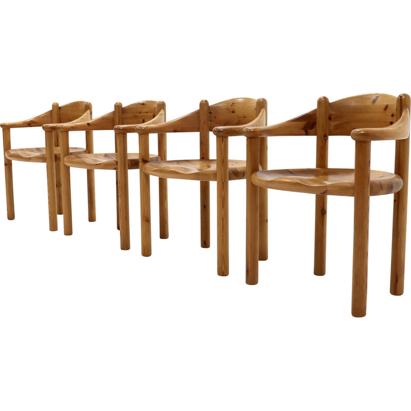 Set of 4 vintage pine chairs by Rainer Daumiller for Hirtshal Sawmill, 1970s
