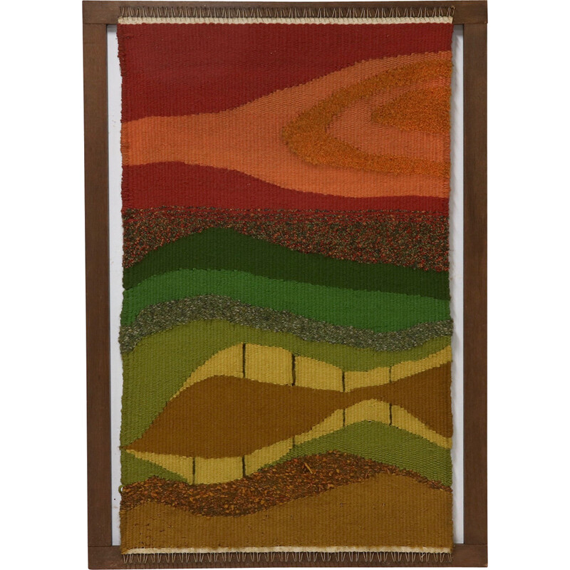 Tapeçaria dinamarquesa emoldurada de lã abstracta Vintage, década de 1960