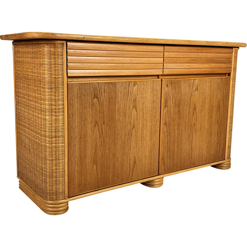 Vintage bamboo and wood sideboard, 1970s