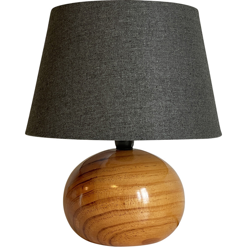 Lampe boule vintage en bois tourné, 1970