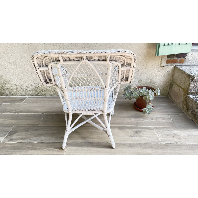 Vintage white rattan armchair for children, 1970-1980