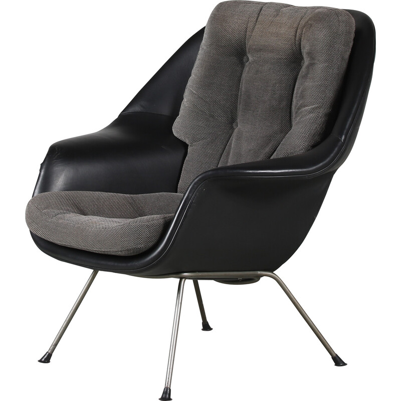 Vintage zwarte skai fauteuil, Nederland 1960